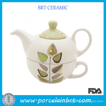 Wholesale White Leaf Logo Ceramic Cheap Teapot